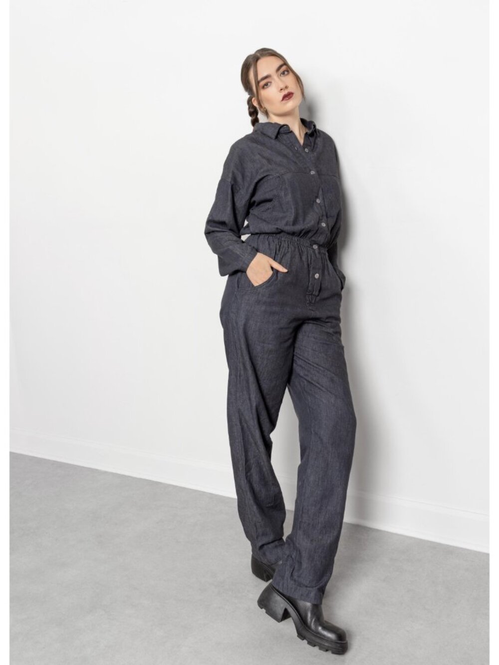 DENIM PANTSUIT JUMPSUIT Vintage Jean Romper / Medium Large - Picture 5 of 11